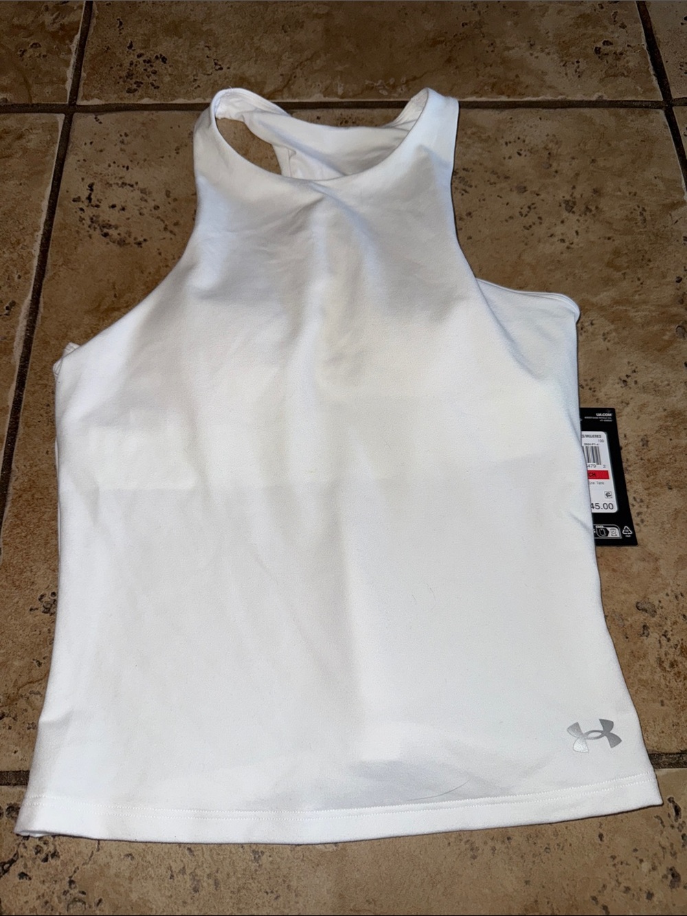 Under Armour White High-Neck Athletic Tank